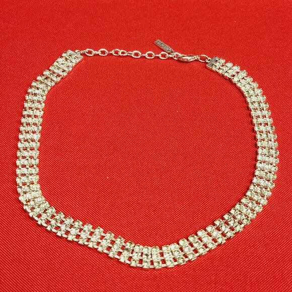 Vintage Napier Necklace Silvertone 3 Rows Layered Rhinestones - Picture 7 of 10